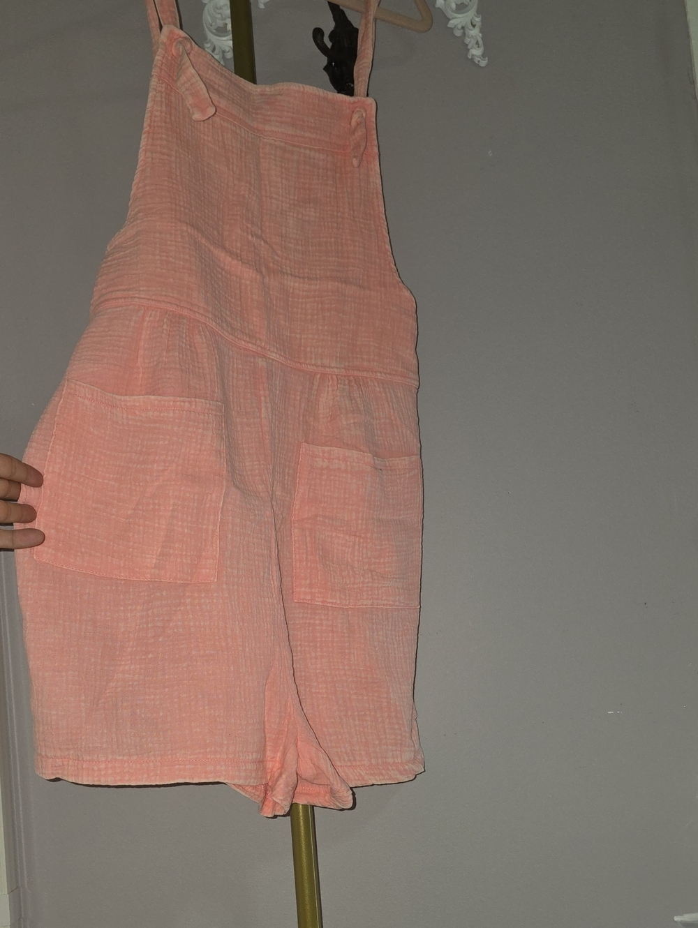 Zenana MED Coral Pink Gauze Short Overalls Romper Light Weight